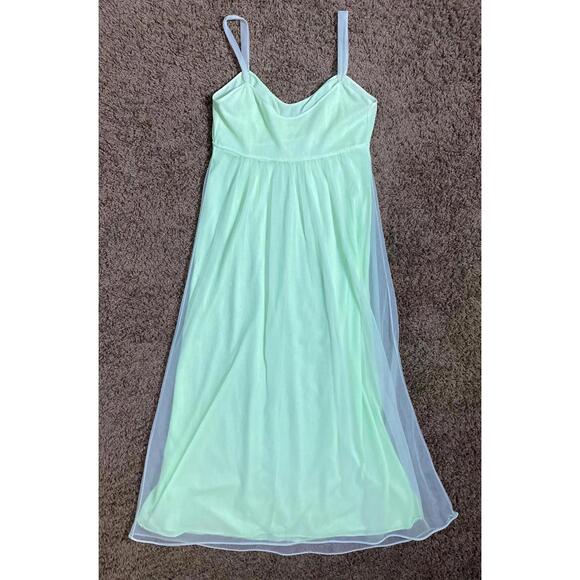 1960's Mint Green Chiffon Nightgown size M Empire Waist Maxi Nightgown - Picture 7 of 10